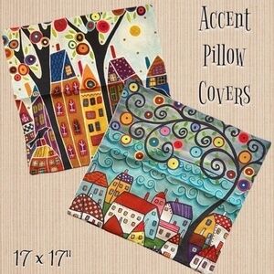 Whimsical 17x17" Square Accent Throw Pillow COVERS-Brand New